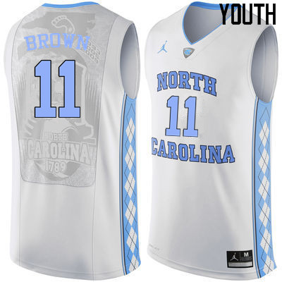 Youth North Carolina Tar Heels #11 Larry Brown College Basketball Jerseys Sale-White